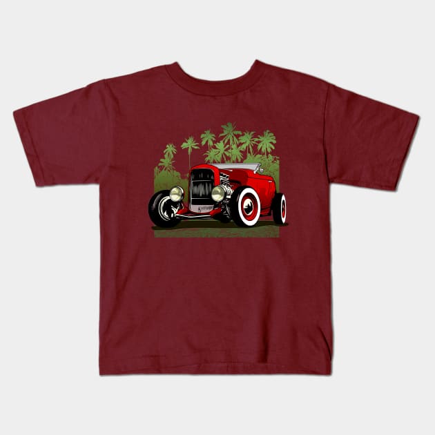 Classic 30's Hot Rod Unisex Jersey Tee Red/Green version Kids T-Shirt by ZoeysGarage